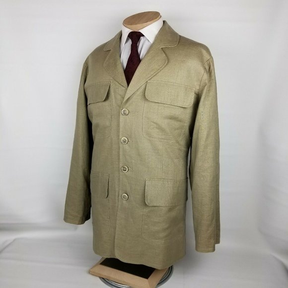 New Jospeh Abboud Baja Mens Jacket Pure Linen Tan - Picture 3 of 12